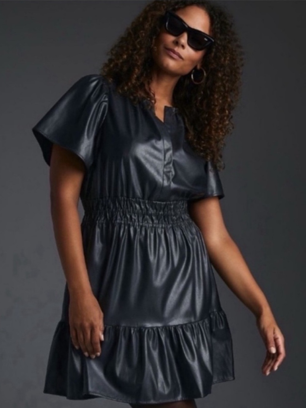NWT Anthropologie The Somerset Black  Dress: Faux Leather,  3X